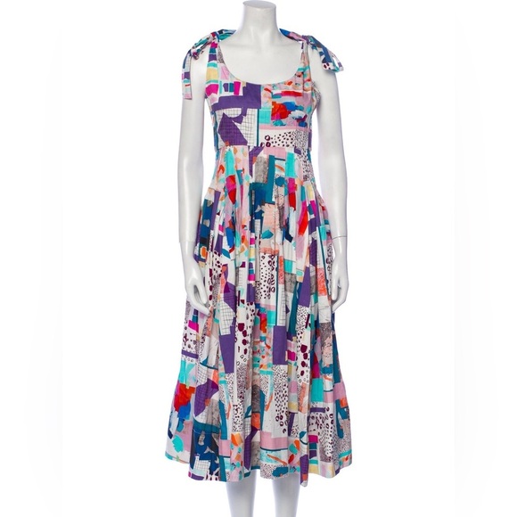 555 Hunter Bell Braden Dress Patchwork Midi Size 2 Color White Blue - Picture 1 of 8